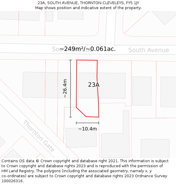 23A, SOUTH AVENUE, THORNTON-CLEVELEYS, FY5 1JY: Plot and title map