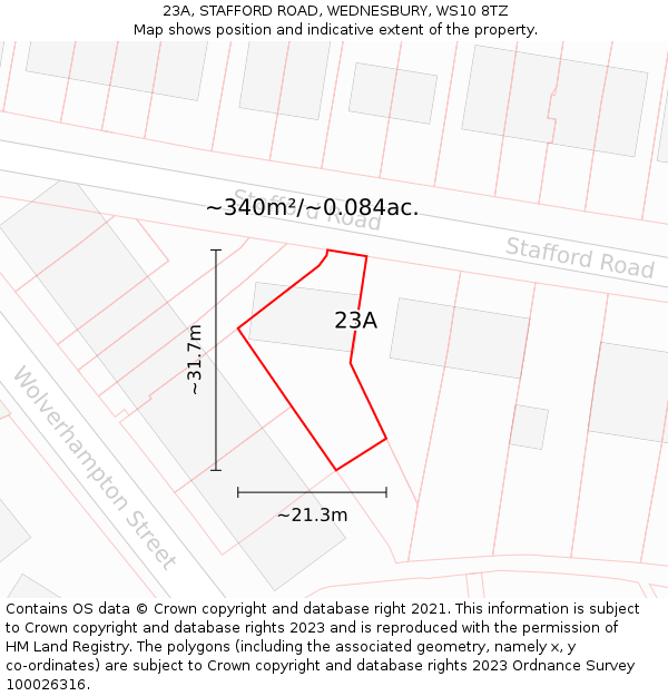 23A, STAFFORD ROAD, WEDNESBURY, WS10 8TZ: Plot and title map