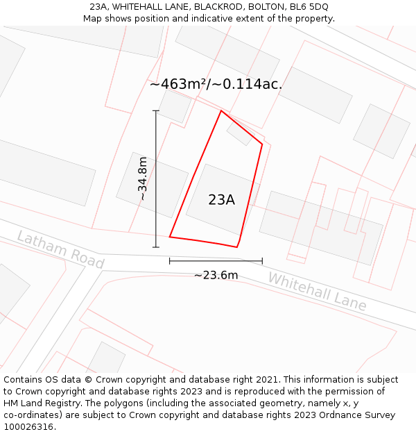 23A, WHITEHALL LANE, BLACKROD, BOLTON, BL6 5DQ: Plot and title map