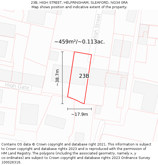 23B, HIGH STREET, HELPRINGHAM, SLEAFORD, NG34 0RA: Plot and title map