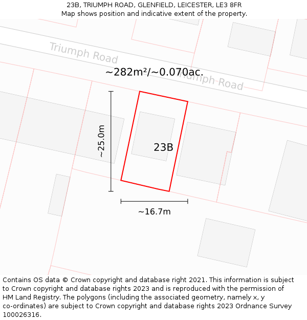 23B, TRIUMPH ROAD, GLENFIELD, LEICESTER, LE3 8FR: Plot and title map