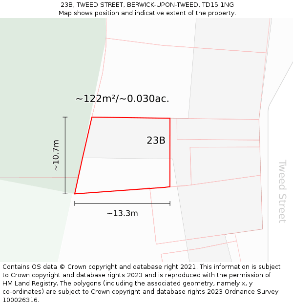 23B, TWEED STREET, BERWICK-UPON-TWEED, TD15 1NG: Plot and title map