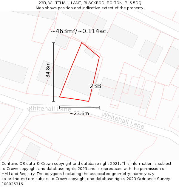 23B, WHITEHALL LANE, BLACKROD, BOLTON, BL6 5DQ: Plot and title map