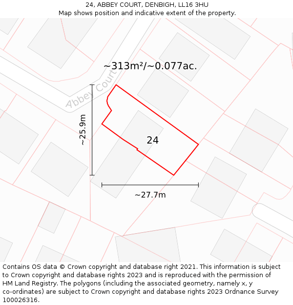 24, ABBEY COURT, DENBIGH, LL16 3HU: Plot and title map