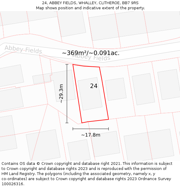 24, ABBEY FIELDS, WHALLEY, CLITHEROE, BB7 9RS: Plot and title map