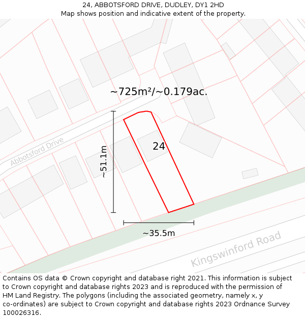 24, ABBOTSFORD DRIVE, DUDLEY, DY1 2HD: Plot and title map