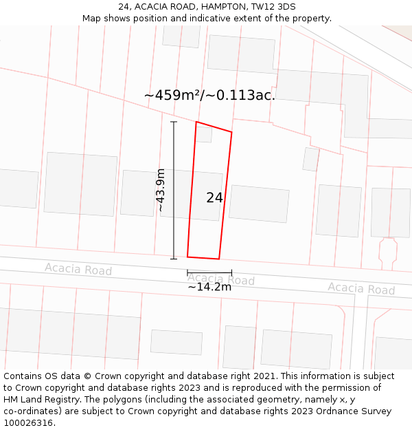 24, ACACIA ROAD, HAMPTON, TW12 3DS: Plot and title map