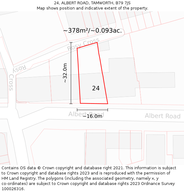 24, ALBERT ROAD, TAMWORTH, B79 7JS: Plot and title map