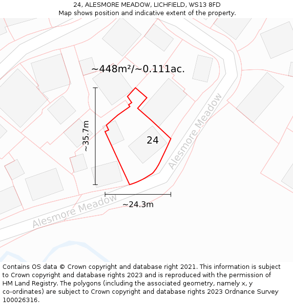 24, ALESMORE MEADOW, LICHFIELD, WS13 8FD: Plot and title map