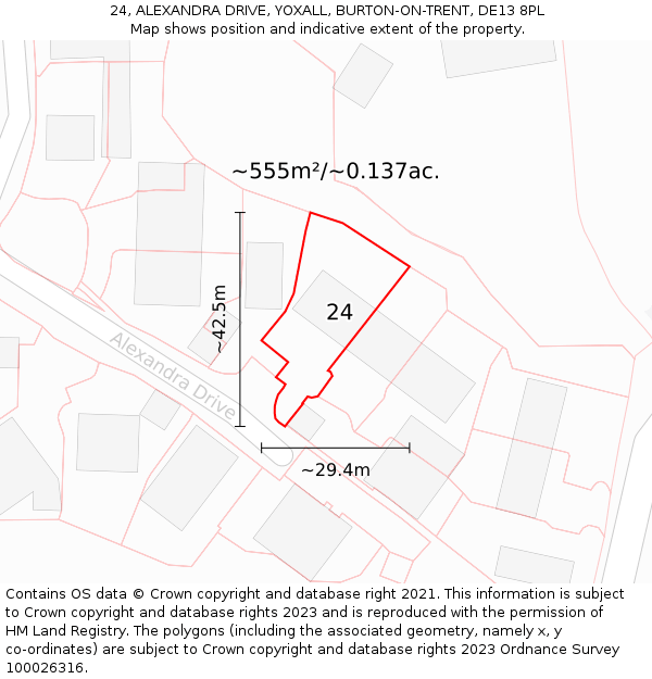 24, ALEXANDRA DRIVE, YOXALL, BURTON-ON-TRENT, DE13 8PL: Plot and title map