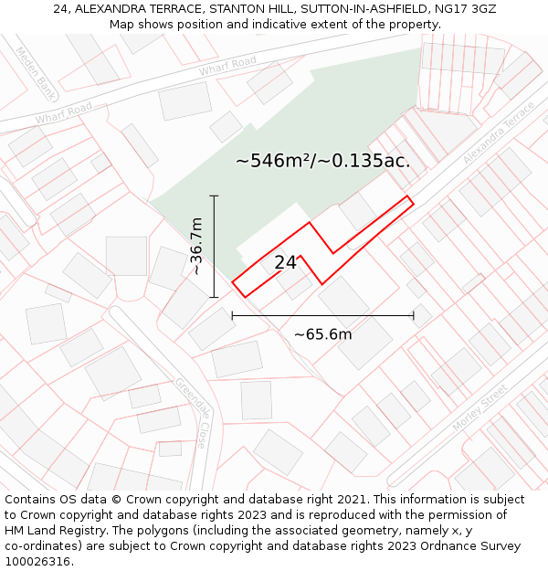 24, ALEXANDRA TERRACE, STANTON HILL, SUTTON-IN-ASHFIELD, NG17 3GZ: Plot and title map