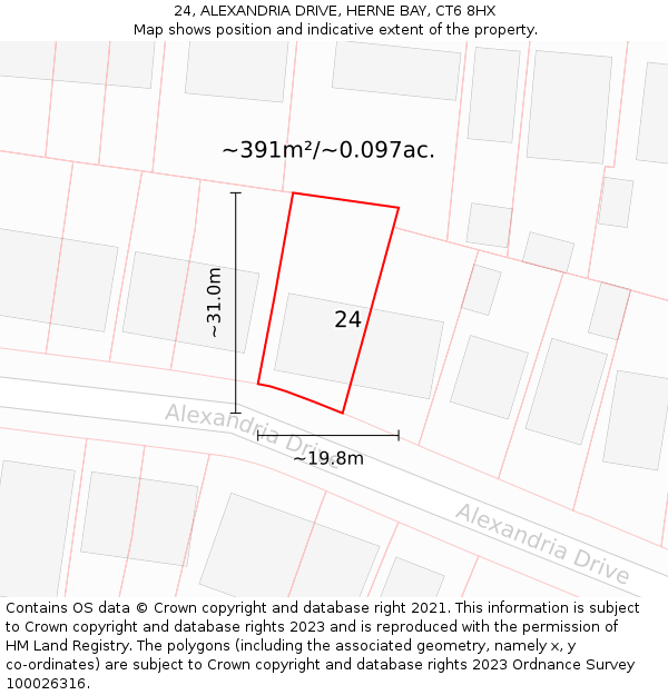 24, ALEXANDRIA DRIVE, HERNE BAY, CT6 8HX: Plot and title map