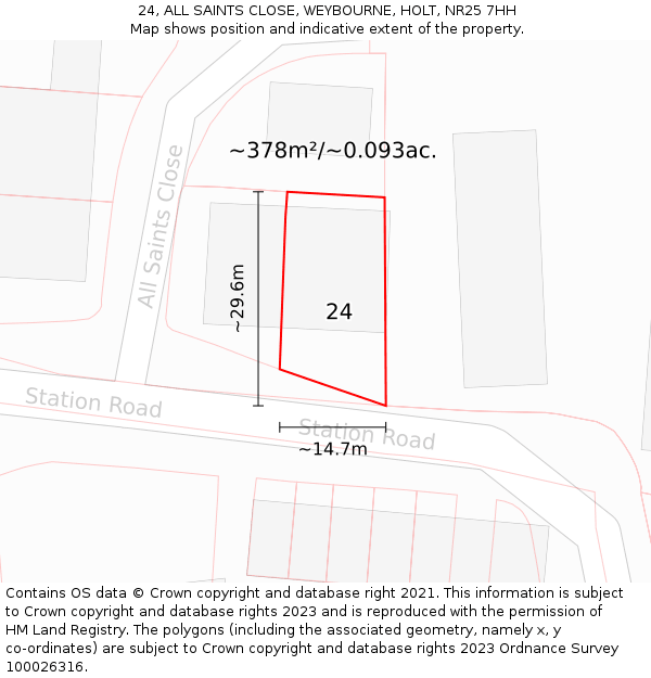 24, ALL SAINTS CLOSE, WEYBOURNE, HOLT, NR25 7HH: Plot and title map