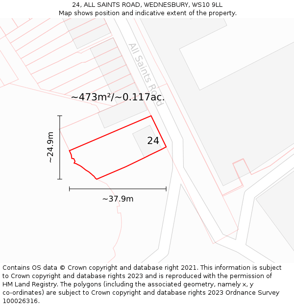 24, ALL SAINTS ROAD, WEDNESBURY, WS10 9LL: Plot and title map