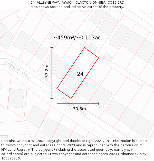 24, ALLEYNE WAY, JAYWICK, CLACTON-ON-SEA, CO15 2RD: Plot and title map