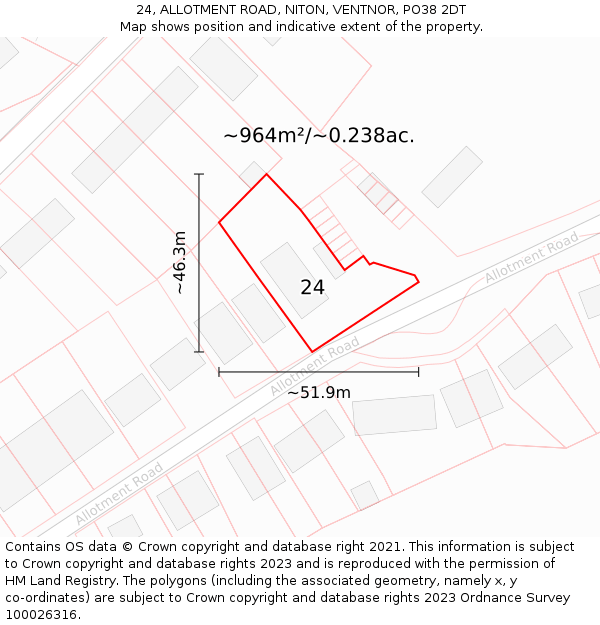 24, ALLOTMENT ROAD, NITON, VENTNOR, PO38 2DT: Plot and title map