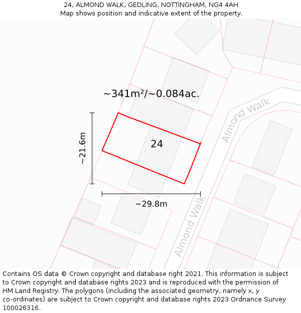 24, ALMOND WALK, GEDLING, NOTTINGHAM, NG4 4AH: Plot and title map