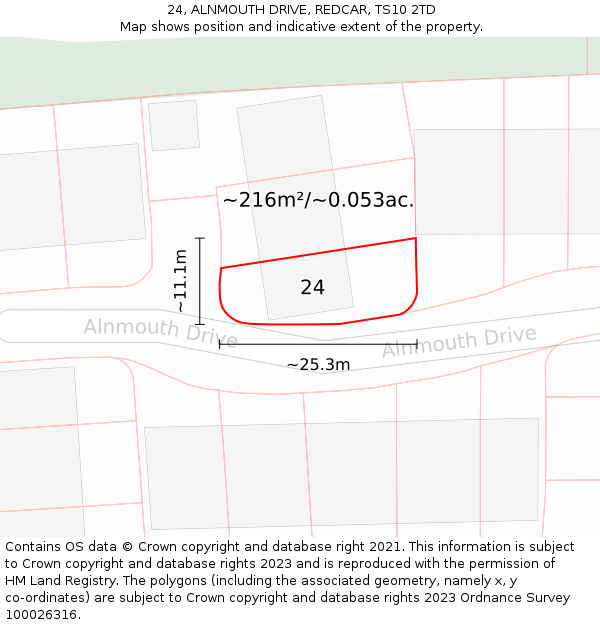 24, ALNMOUTH DRIVE, REDCAR, TS10 2TD: Plot and title map