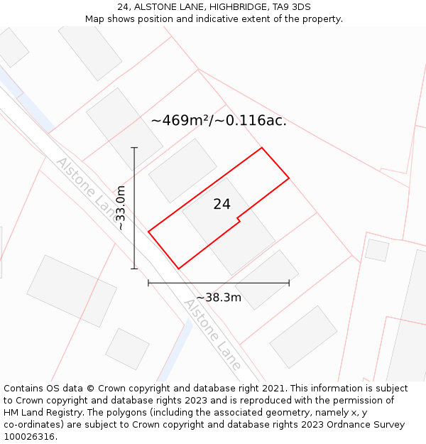 24, ALSTONE LANE, HIGHBRIDGE, TA9 3DS: Plot and title map