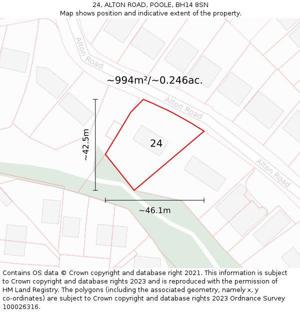 24, ALTON ROAD, POOLE, BH14 8SN: Plot and title map