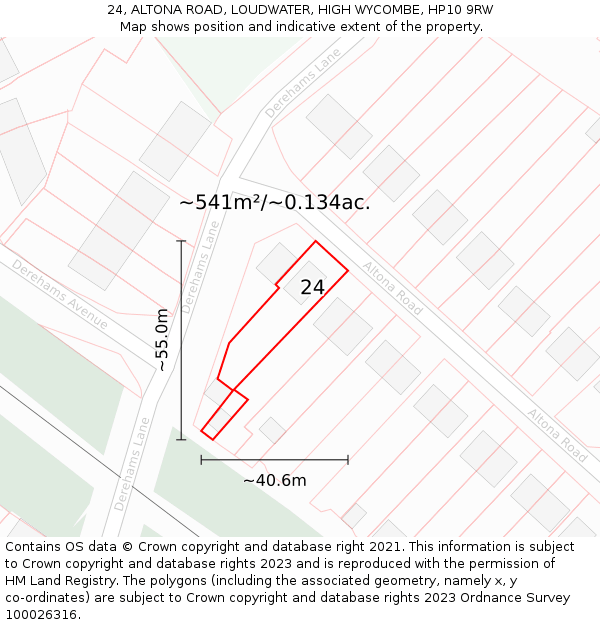 24, ALTONA ROAD, LOUDWATER, HIGH WYCOMBE, HP10 9RW: Plot and title map