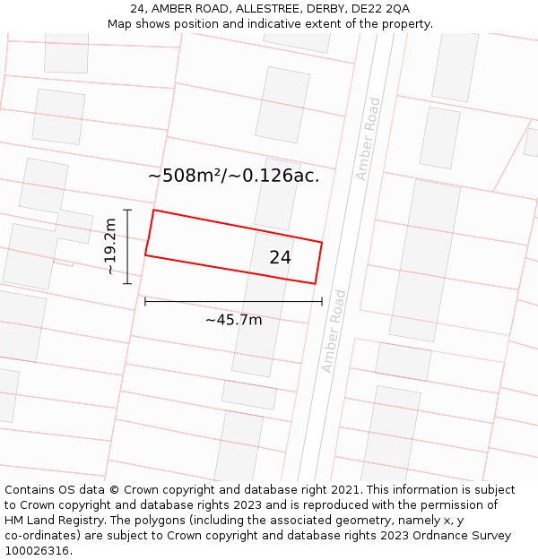 24, AMBER ROAD, ALLESTREE, DERBY, DE22 2QA: Plot and title map