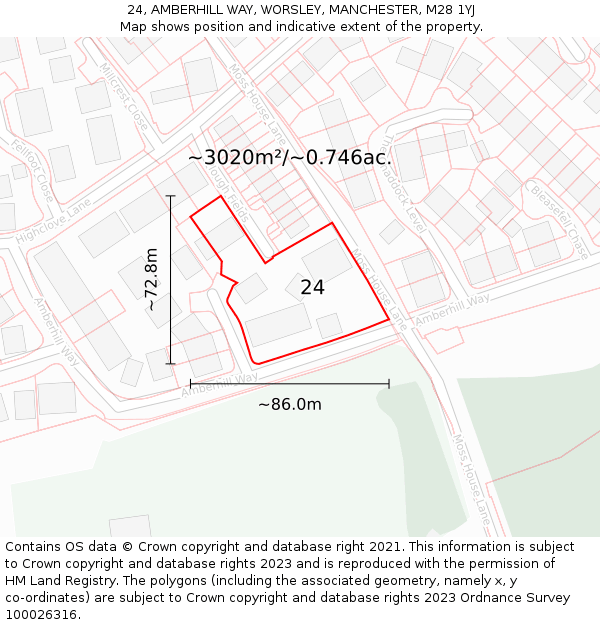 24, AMBERHILL WAY, WORSLEY, MANCHESTER, M28 1YJ: Plot and title map