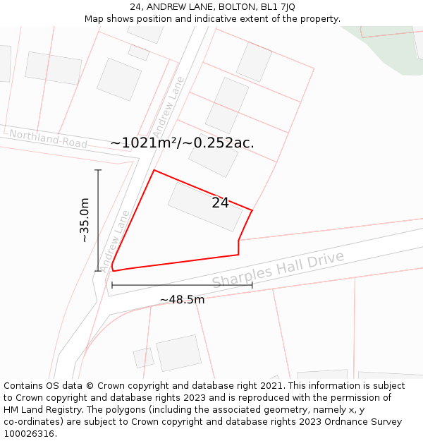 24, ANDREW LANE, BOLTON, BL1 7JQ: Plot and title map