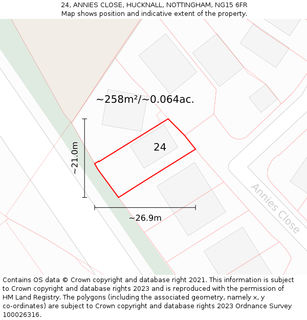 24, ANNIES CLOSE, HUCKNALL, NOTTINGHAM, NG15 6FR: Plot and title map