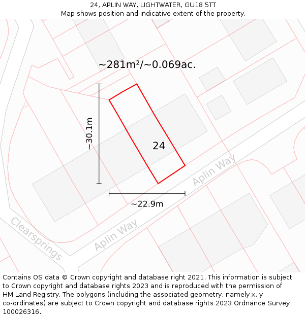 24, APLIN WAY, LIGHTWATER, GU18 5TT: Plot and title map