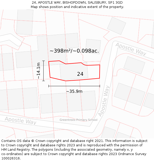 24, APOSTLE WAY, BISHOPDOWN, SALISBURY, SP1 3GD: Plot and title map