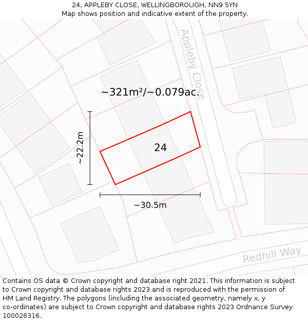 24, APPLEBY CLOSE, WELLINGBOROUGH, NN9 5YN: Plot and title map