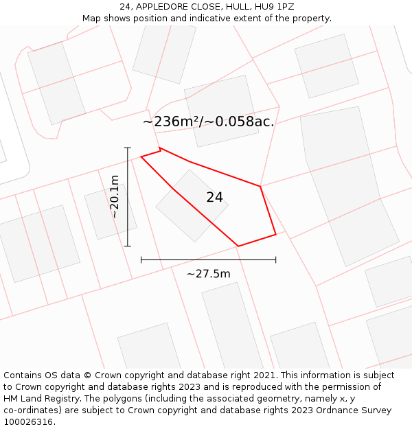 24, APPLEDORE CLOSE, HULL, HU9 1PZ: Plot and title map