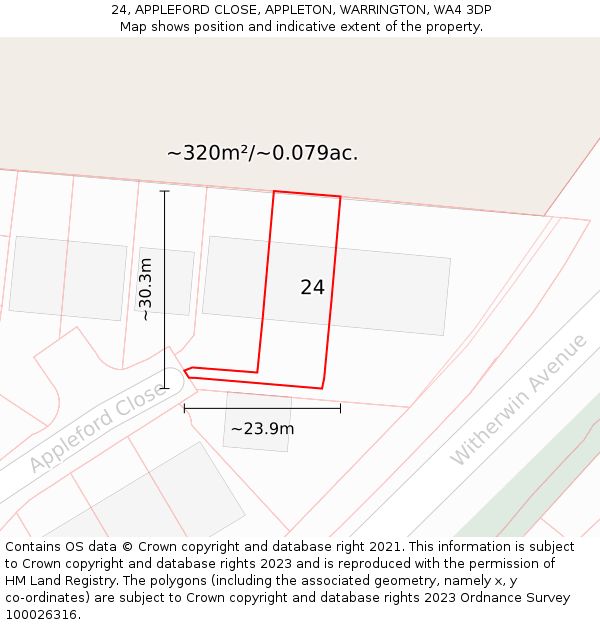 24, APPLEFORD CLOSE, APPLETON, WARRINGTON, WA4 3DP: Plot and title map