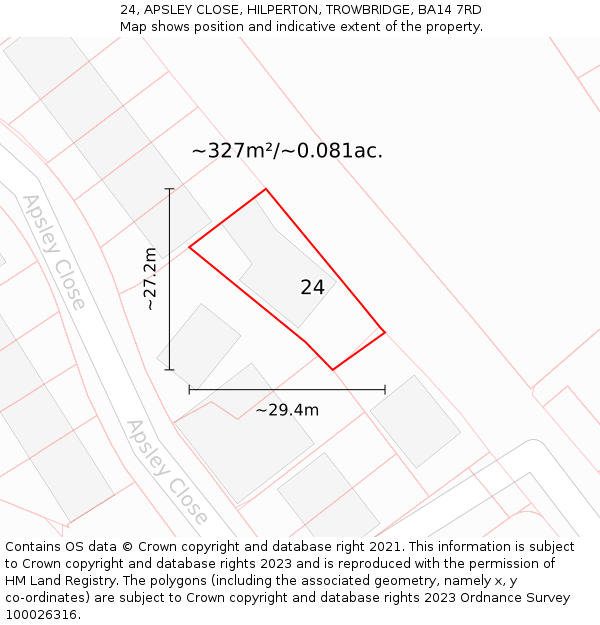 24, APSLEY CLOSE, HILPERTON, TROWBRIDGE, BA14 7RD: Plot and title map