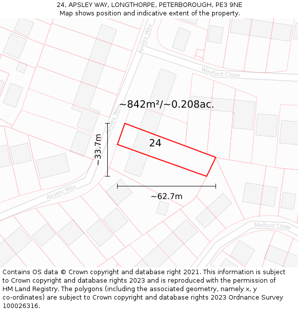 24, APSLEY WAY, LONGTHORPE, PETERBOROUGH, PE3 9NE: Plot and title map