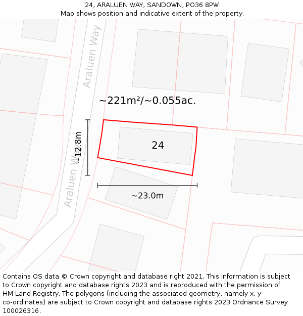 24, ARALUEN WAY, SANDOWN, PO36 8PW: Plot and title map