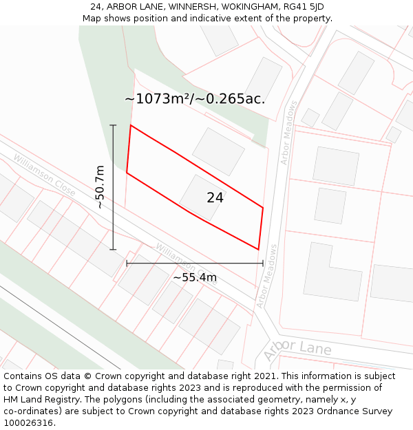 24, ARBOR LANE, WINNERSH, WOKINGHAM, RG41 5JD: Plot and title map