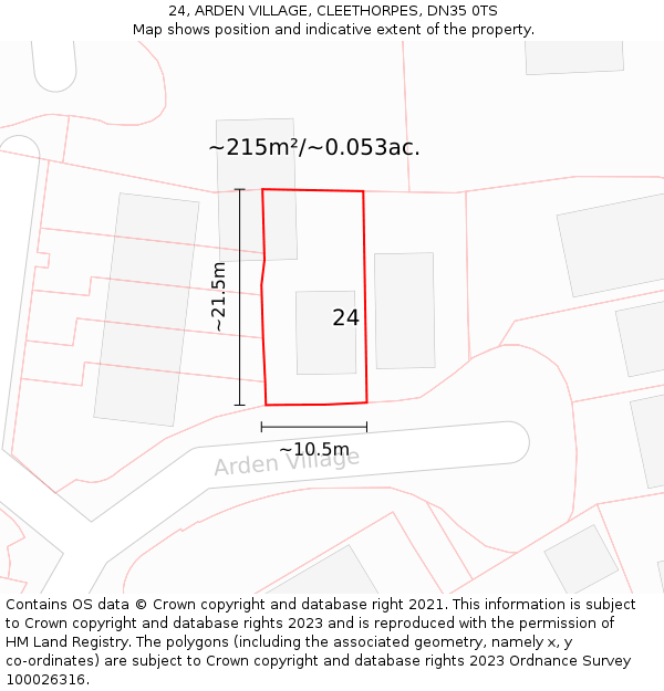 24, ARDEN VILLAGE, CLEETHORPES, DN35 0TS: Plot and title map