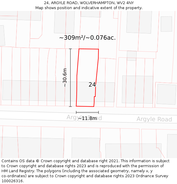 24, ARGYLE ROAD, WOLVERHAMPTON, WV2 4NY: Plot and title map
