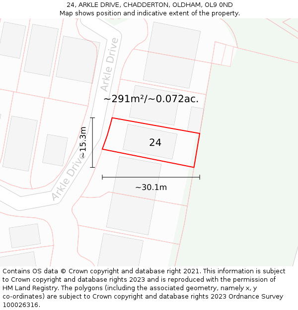 24, ARKLE DRIVE, CHADDERTON, OLDHAM, OL9 0ND: Plot and title map