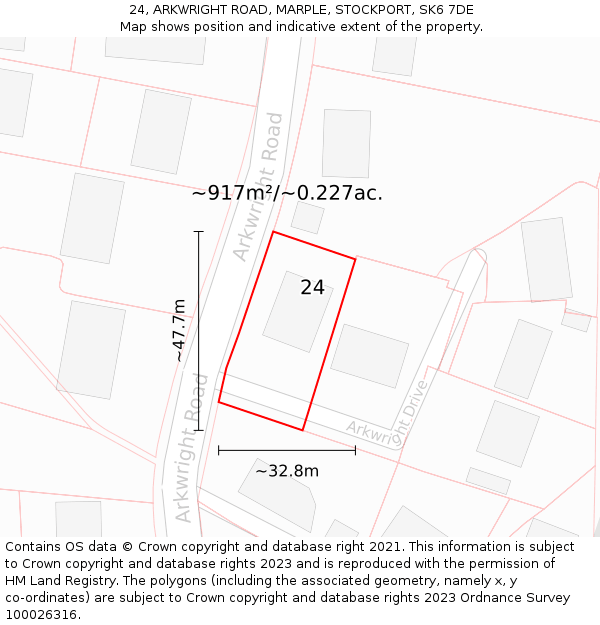 24, ARKWRIGHT ROAD, MARPLE, STOCKPORT, SK6 7DE: Plot and title map