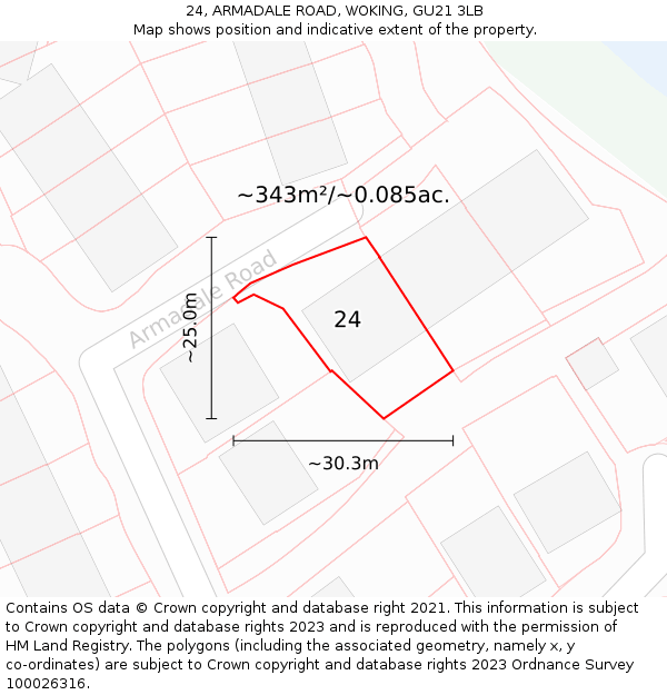 24, ARMADALE ROAD, WOKING, GU21 3LB: Plot and title map