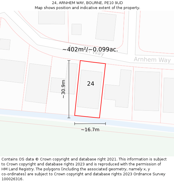 24, ARNHEM WAY, BOURNE, PE10 9UD: Plot and title map