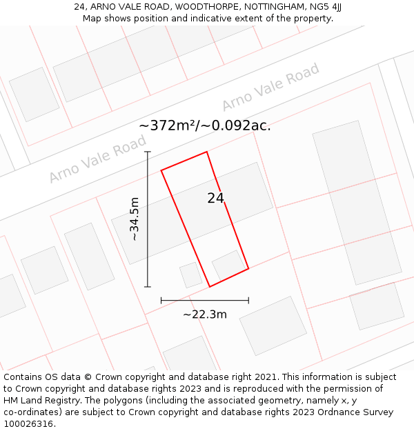 24, ARNO VALE ROAD, WOODTHORPE, NOTTINGHAM, NG5 4JJ: Plot and title map