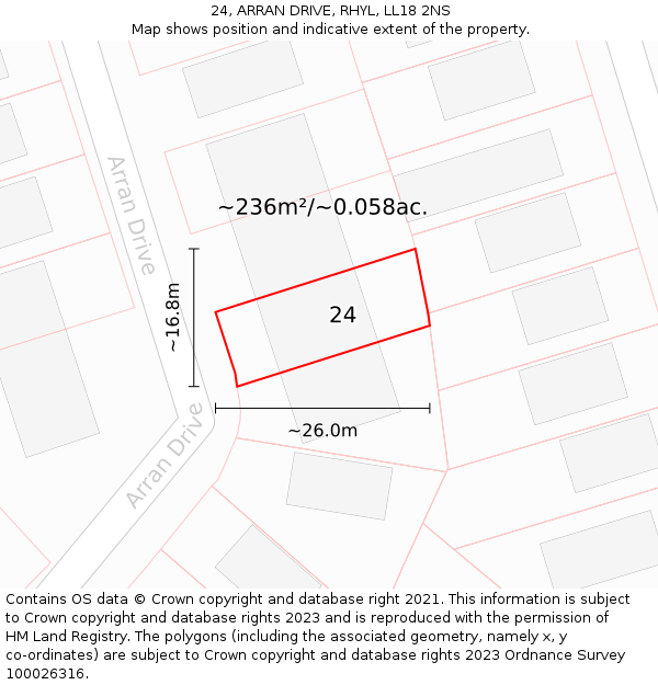 24, ARRAN DRIVE, RHYL, LL18 2NS: Plot and title map