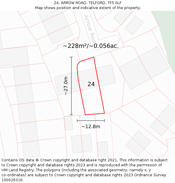 24, ARROW ROAD, TELFORD, TF5 0LF: Plot and title map