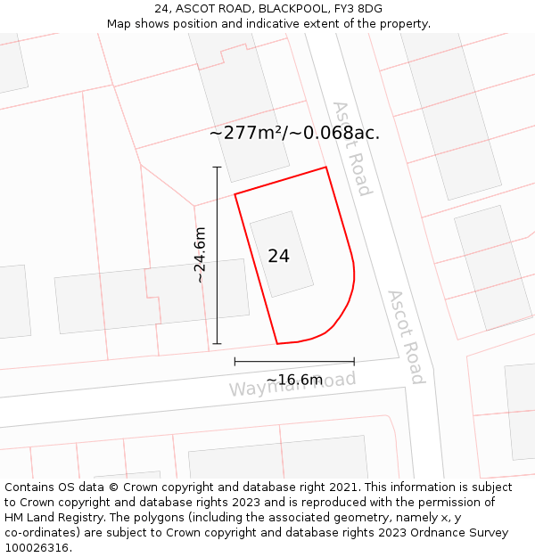 24, ASCOT ROAD, BLACKPOOL, FY3 8DG: Plot and title map