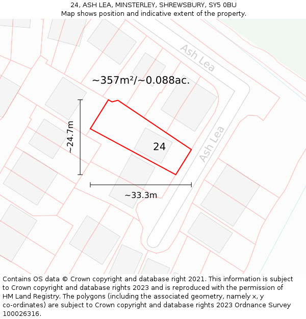 24, ASH LEA, MINSTERLEY, SHREWSBURY, SY5 0BU: Plot and title map