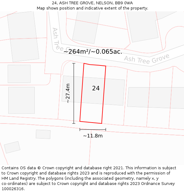 24, ASH TREE GROVE, NELSON, BB9 0WA: Plot and title map